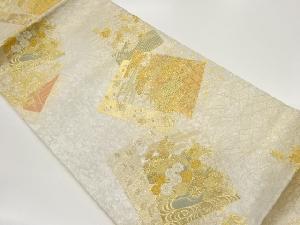 色紙に草花模様織出し袋帯